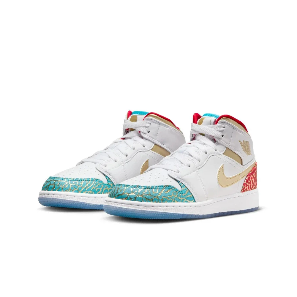 Nike Air Jordan 1 Mid NC to Chicago Sneaker Kids 6 White Lifestyle Shoes RHS9323